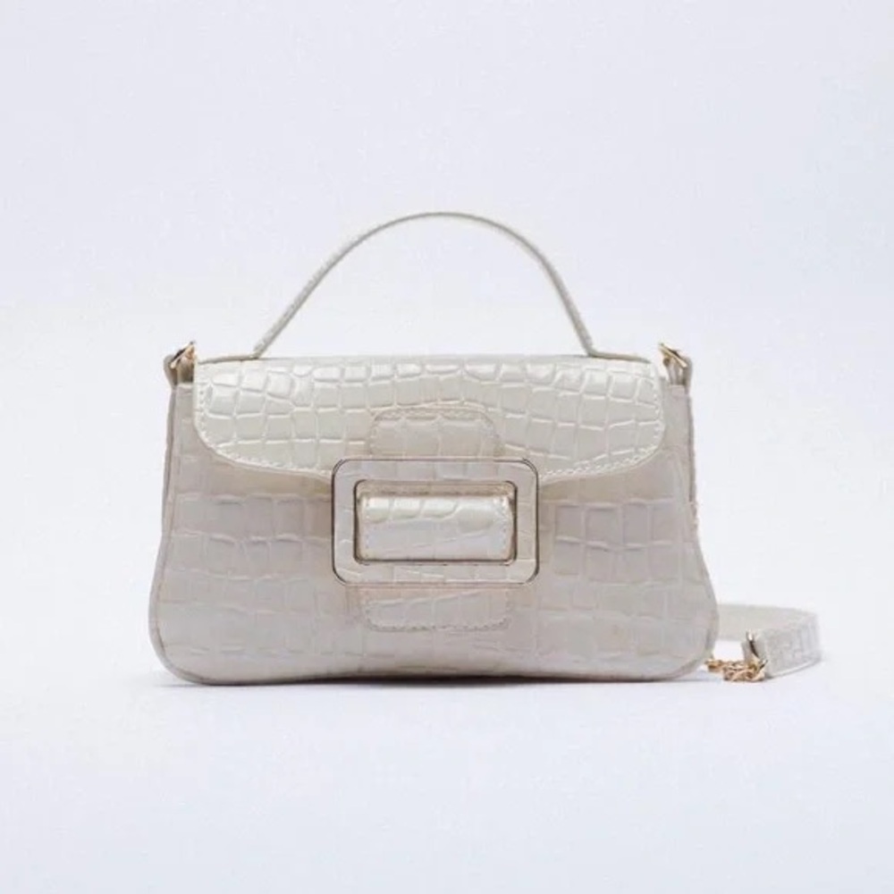 Zara Cream Shoulder Bag with Metallic Detail